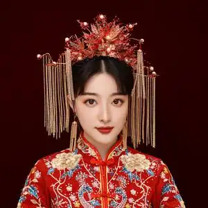 红色复古大凤冠流苏中式古装新娘秀禾头饰古风婚礼结婚秀禾服发饰