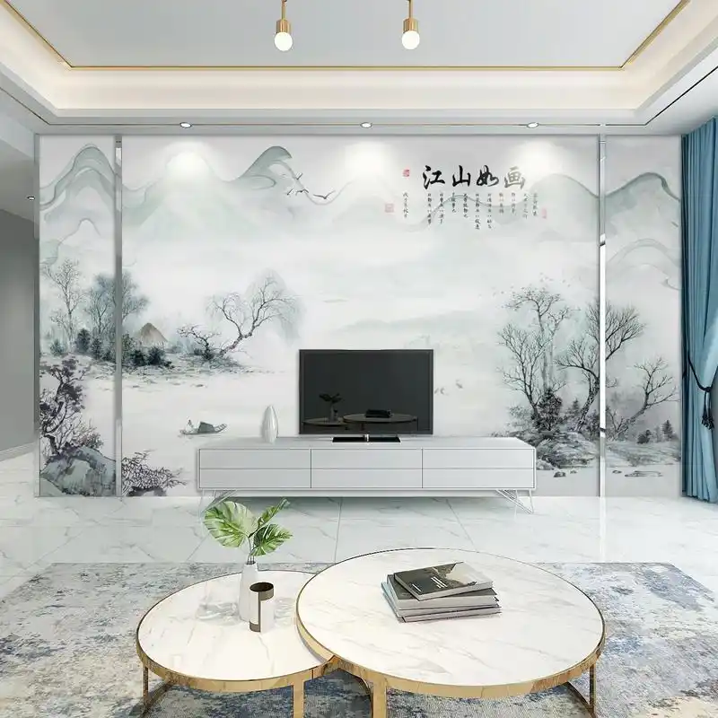 8d高雅电视背景墙壁纸18d抽象山水壁画时尚创意激光晶雕客厅墙布