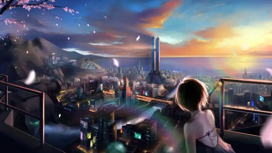 二次元唯美夕阳风景桌面壁纸_卡通动漫_壁纸下载_美桌网