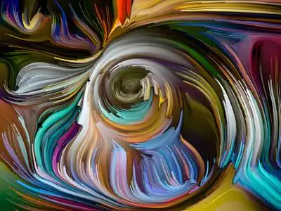 以创意,艺术,设计为主题的多色颜料条纹抽象设计照片