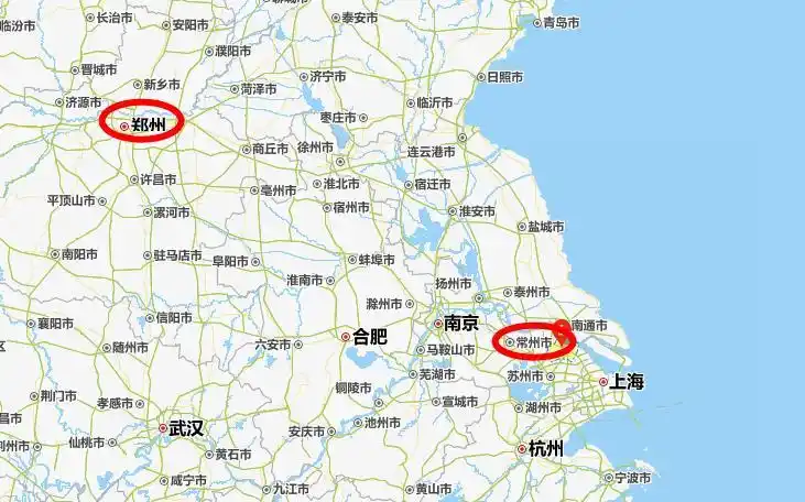 苏州市常熟市在郑州的那个方向?