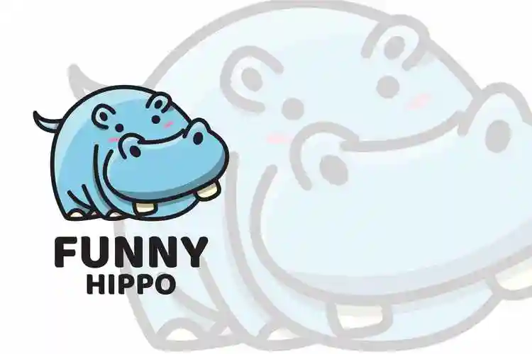 可爱标志设计系列-河马卡通动物形象logo设计模板 funny hippo cute