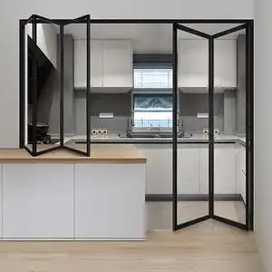 网红窄边吊轨三联动厨房推拉门阳台卫生间隔断折叠门玻璃移门定制