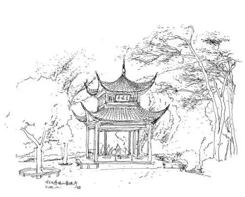 爱晚亭简笔画 爱晚亭简笔画小学作品 简笔画图片大全-普车都