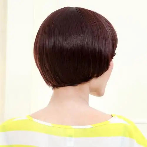 假发女短发酒红色逼真短直发帅气超斜自由分bobo头蓬松自然发套