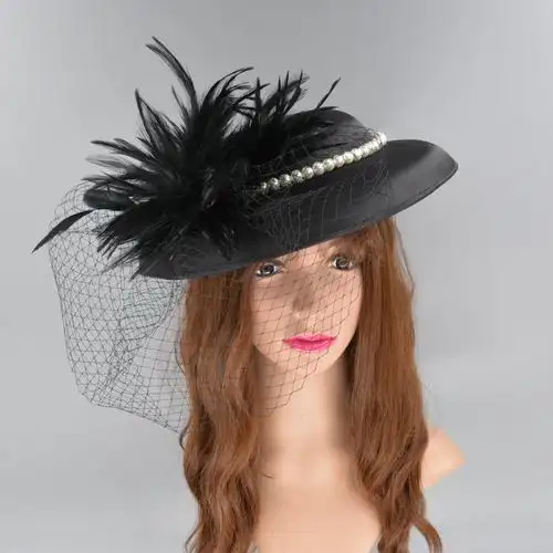 晚宴礼帽女欧式复古宫廷名媛头饰晚礼服帽子英伦网纱帽走秀大礼帽