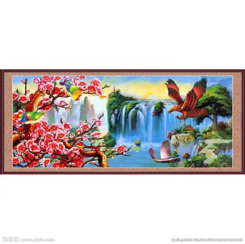 鸟语花香山水国画图片