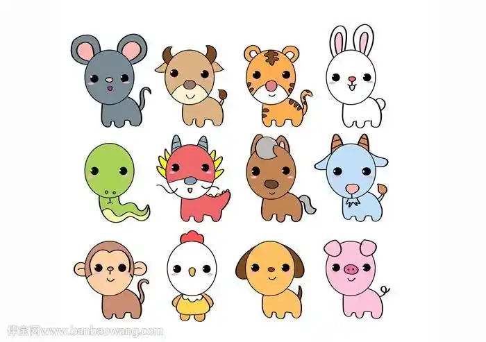 十二生肖简笔画大全可爱有趣的卡通小动物孩子能画一叠纸十二生肖简笔