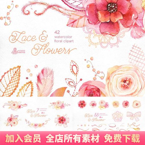 温馨淡雅粉色淡白色花卉水彩png免扣透明底剪贴画印刷ps素材