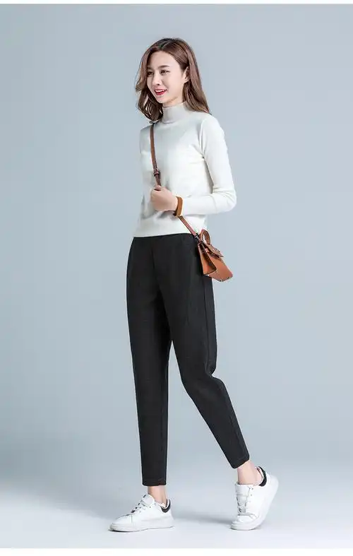 现货毛呢九分哈伦裤2020秋冬女裤小脚裤韩版显瘦中腰休闲萝卜裤