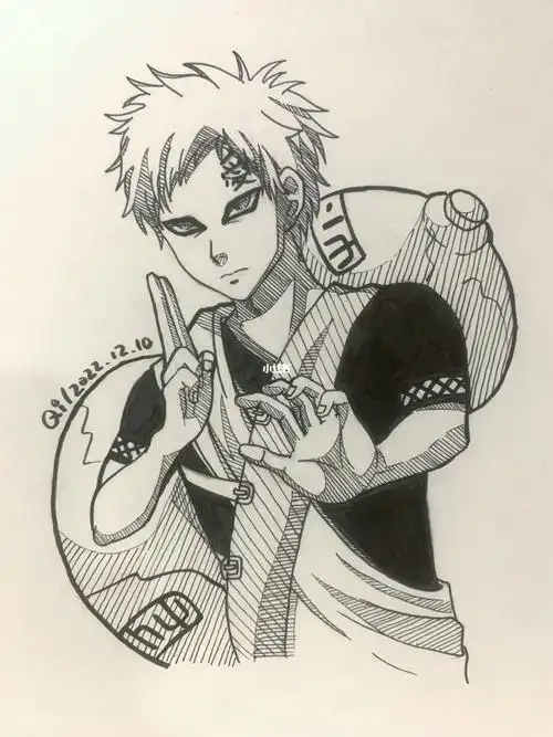 勾线笔手绘火影忍者我爱罗