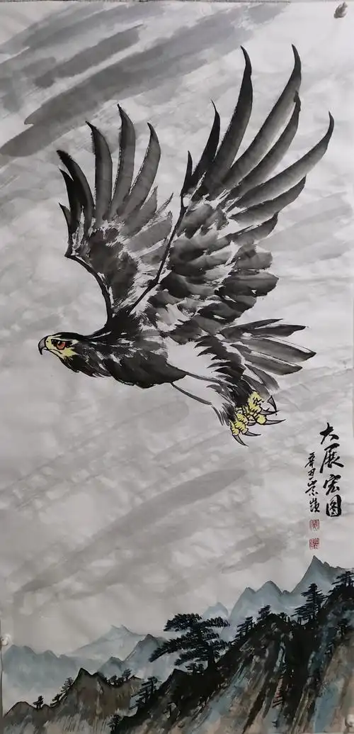 齐派画家黄从领水墨鹰作品欣赏