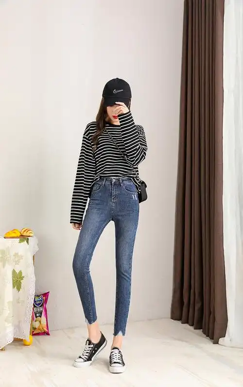 潮衣控 牛仔裤女2020年新款显瘦九分裤秋季时尚高腰女士裤子秋装铅笔