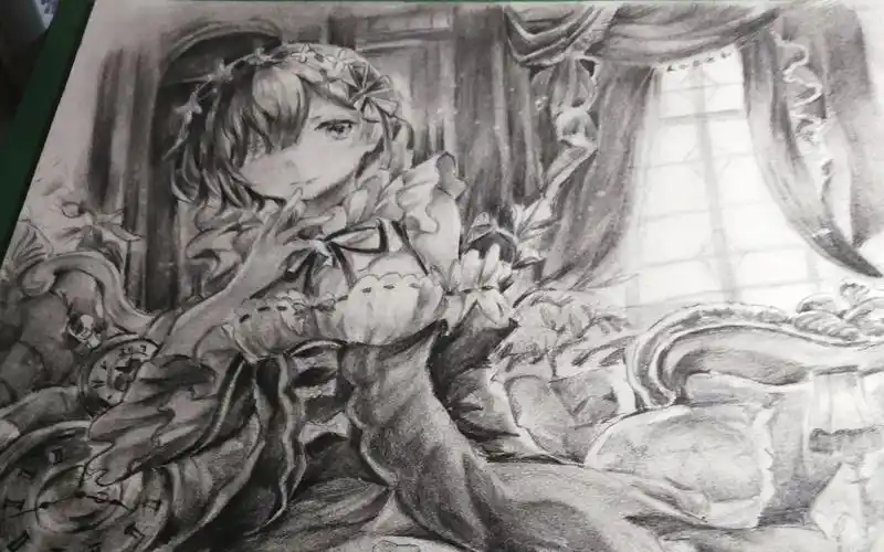 用铅笔画一只老婆手绘素描蕾姆