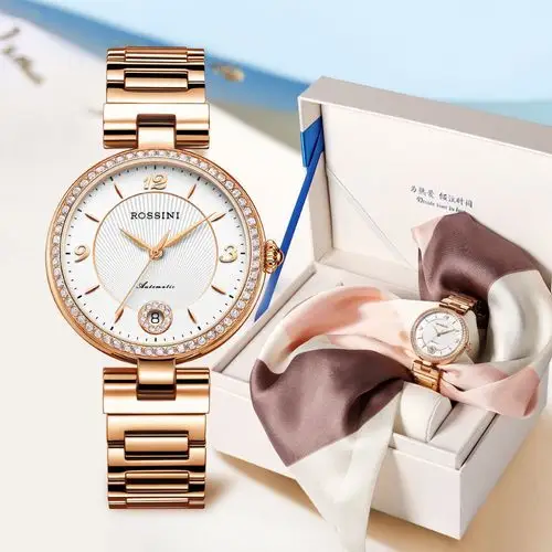 【唯品专供】罗西尼机械女士手表精致时尚防水精钢手表女表【礼盒装】