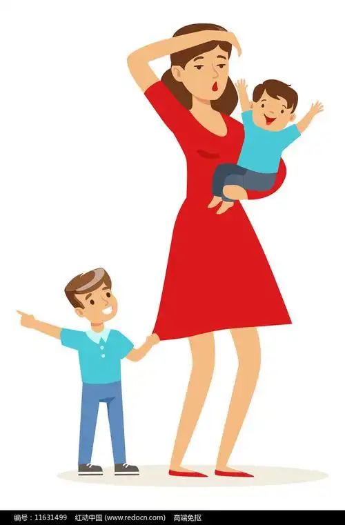 手绘精品原创素材下载,您当前访问作品主题是两个娃娃的妈妈免抠图