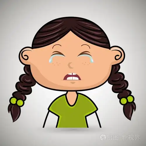 哭卡通白色背景上的小女孩