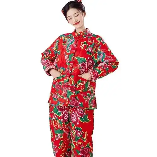 加厚碎花棉衣外穿时尚东北大花袄女冬季新款网红村姑棉服棉裤套装