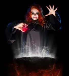 年轻的女巫用红药水红药水汤匙治疗红药水年轻的巫婆拿着红药水年轻的