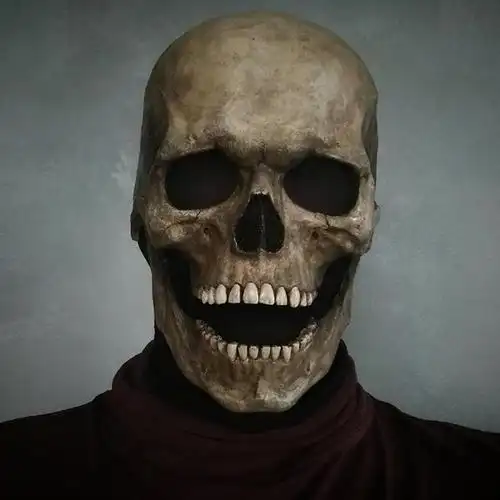 现货直发吓人面具万圣节嘴巴可动乳胶恐怖面具骷髅头套全头颅骨面罩