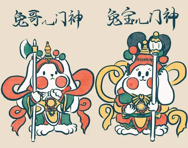 兔兔门神原创插画