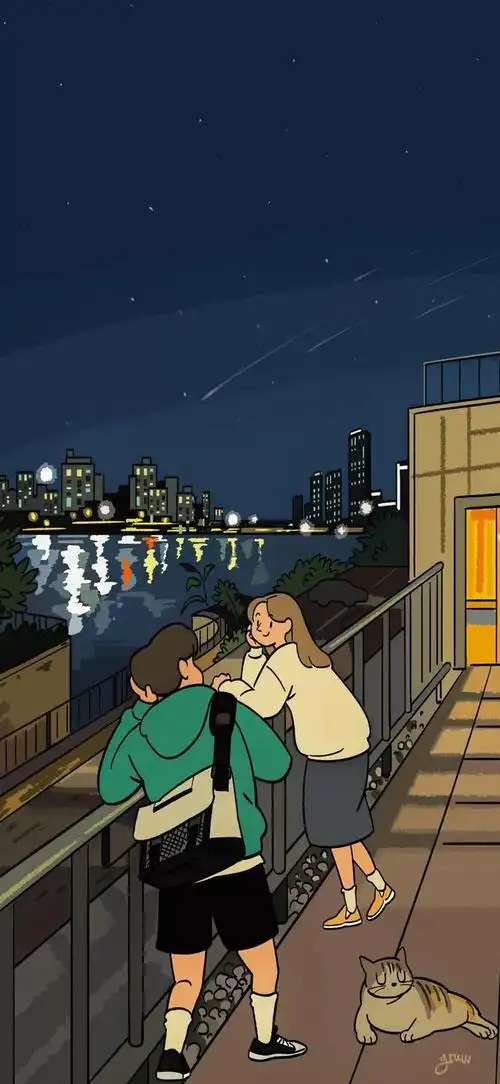 情侣简单的插画(甜蜜且治愈的情侣日常场景插画)(30)