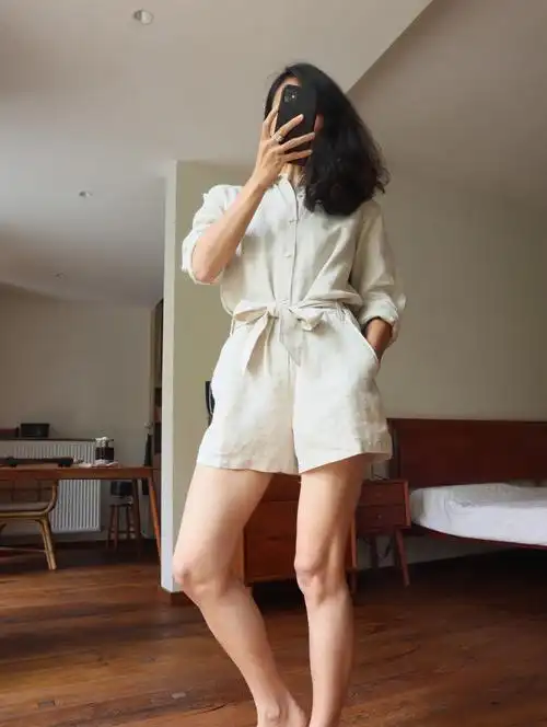 亚麻连体短裤