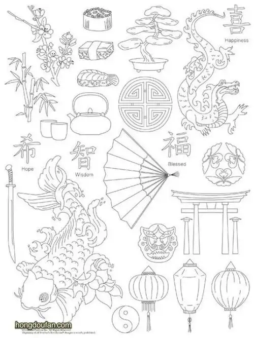 中国传统纹饰龙鲤鱼福品茶梅兰竹菊简笔画大全