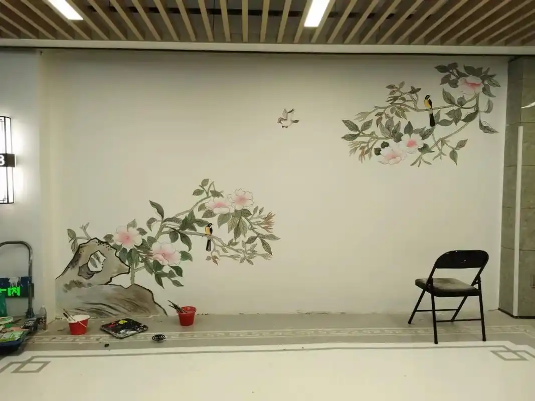 地库中式风格墙绘#墙体彩绘 #手绘 #丙烯画 #装修 # - 抖音