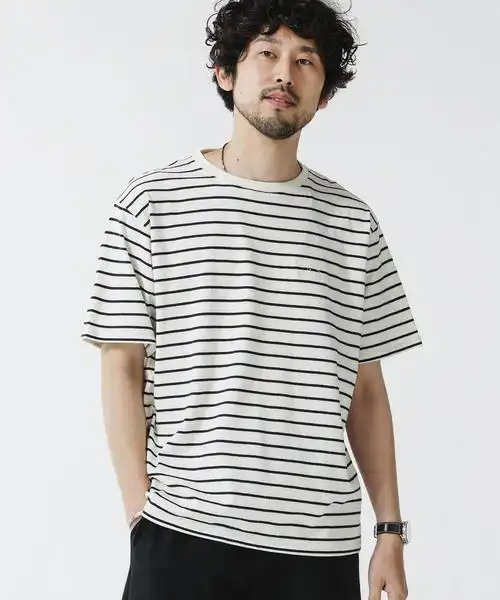 5折东京黄瓜日本代购nanouniverse圆领条纹短袖t恤