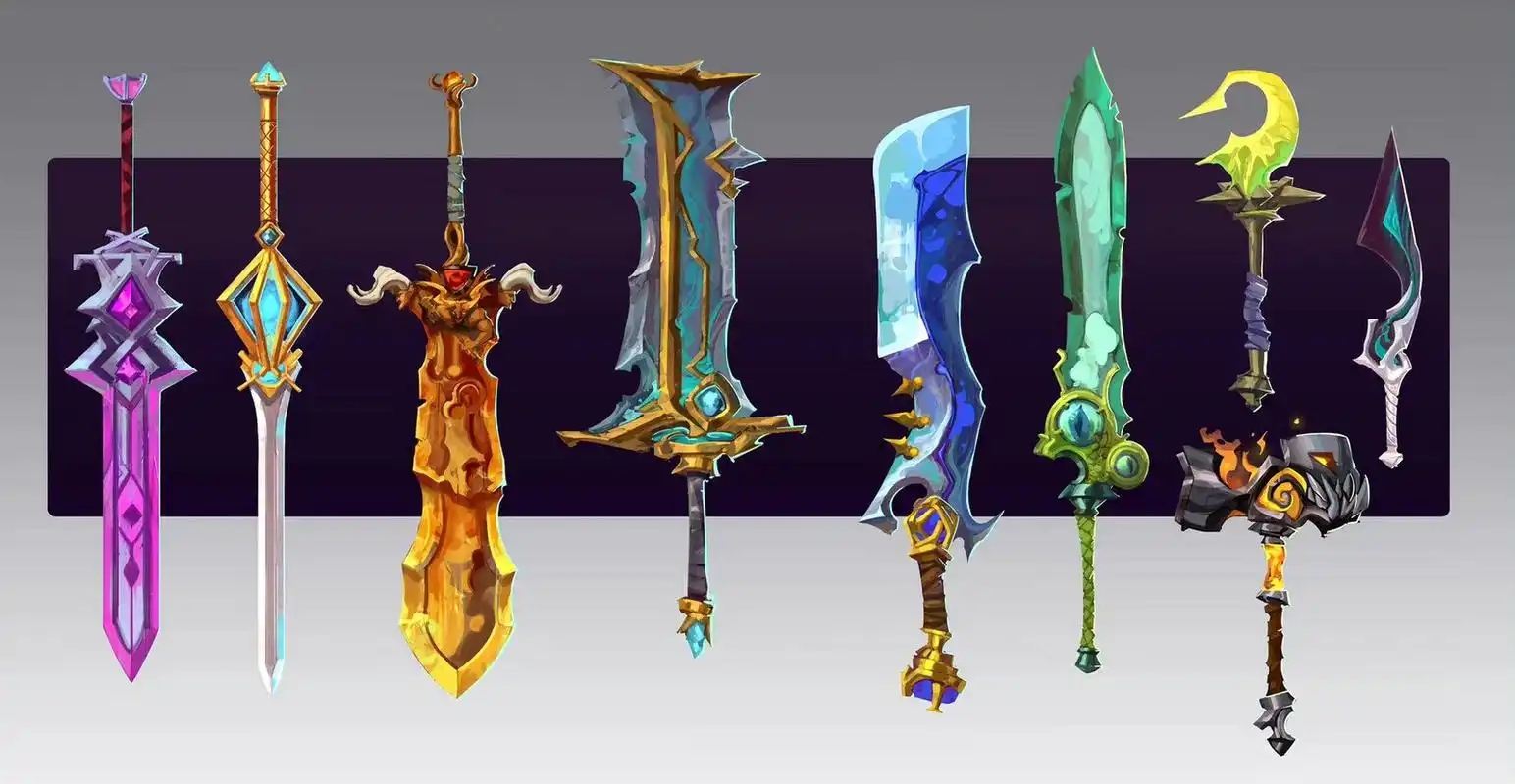 画师hue teo设计的冷兵器作品欣赏,各种形制与风格都有涉猎.