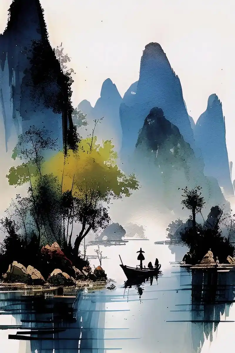 手绘春江水.泼墨泼彩泼出春江水,桂林山水甲天下,是天下第一的 - 抖音