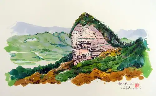 甘肃天水麦积山石窟简笔画