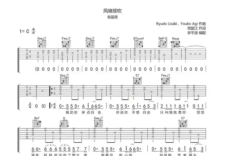 风继续吹吉他谱_张国荣_c调弹唱86%原版 - 吉他世界