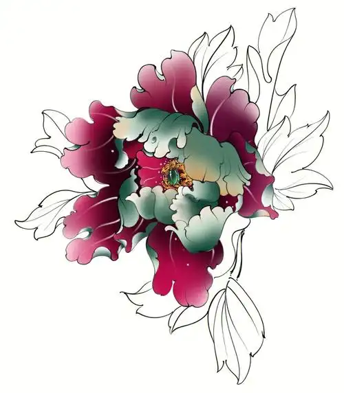 牡丹花纹身手稿