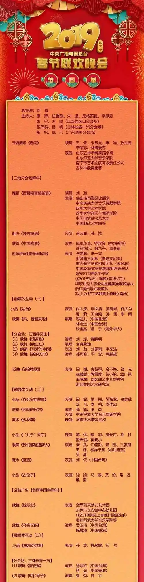 收藏2019央视春晚节目单来啦今晚用得上哦