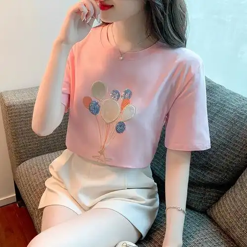 纯棉正肩短袖上衣夏天体恤夏季t恤女装2022年新款薄款宽松ins潮款