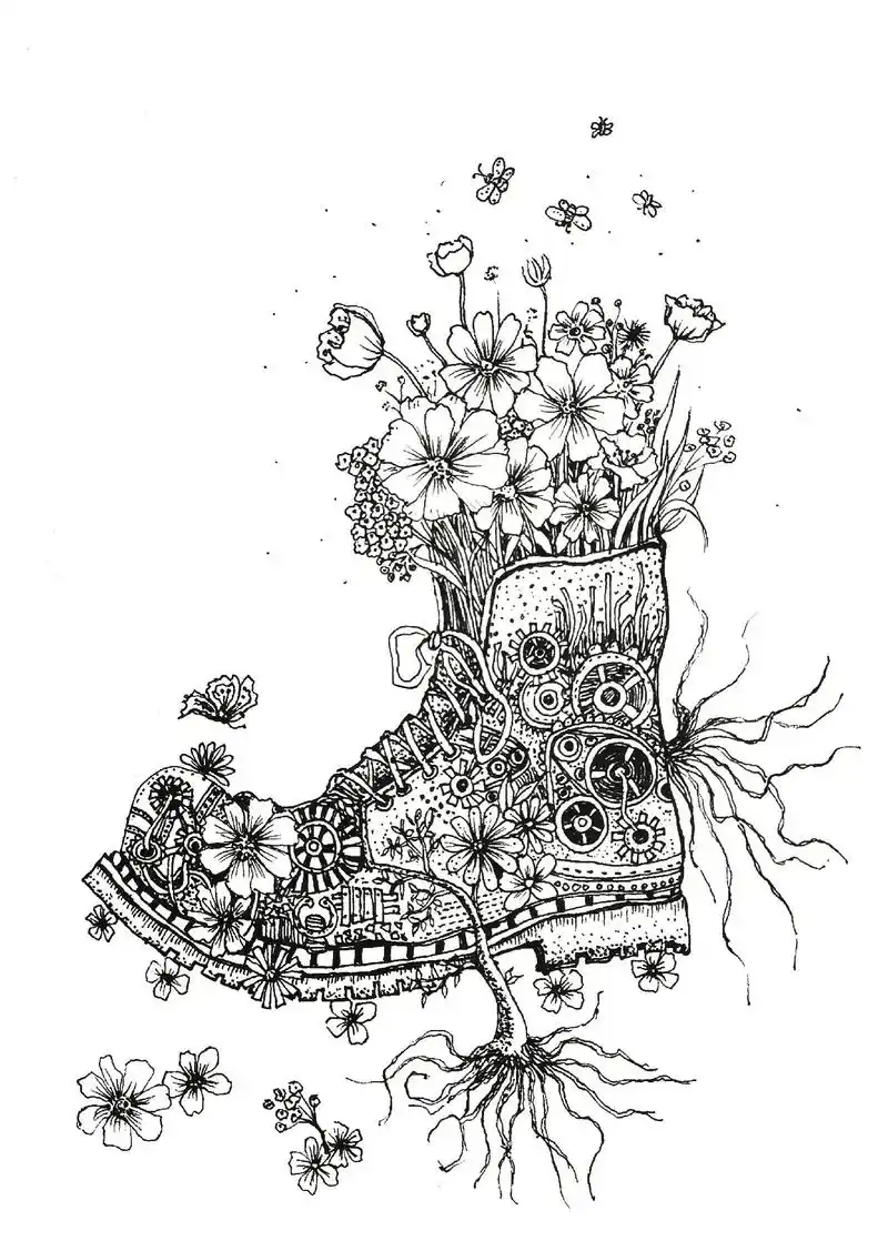 鞋子线描步骤.#黑白线描画 #手绘 #手稿分享 #原创 #绘 - 抖音