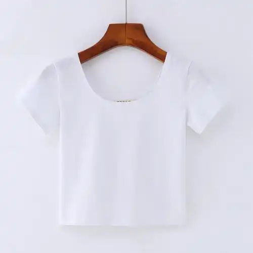 炅妍短款t恤女夏短袖短装广场舞跳操u领t血绿色上衣荧光绿体恤白色双u