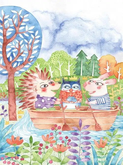 儿童插画水彩画-划船|插画||画儿晴天 - 原创作品 - 站酷 (zcool)