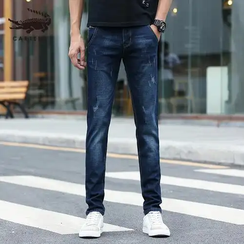 卡帝乐鳄鱼cartelo牛仔裤男秋季新款青年个性修身长裤时尚百搭男士