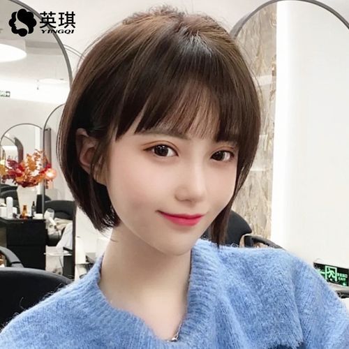 英琪假发短发空气刘海减龄新款波波圆脸自然发型日常整顶假发