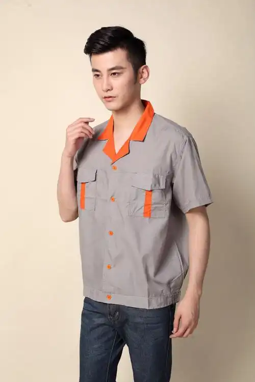 夏季短袖工作服套装机械修车汽修工厂男士工作服上衣劳保服印字
