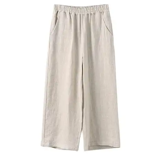 纯亚麻2024春季轻国风裤女腰直筒休闲裤子女装新中式阔腿裤新款棉