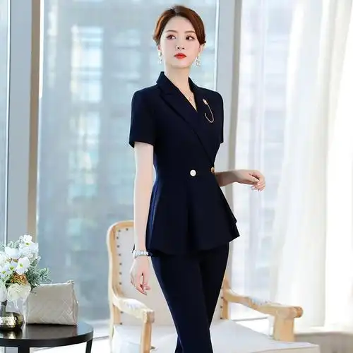 高端职业套装售楼部正装薄酒店前台西装女美容师工作服高级感夏天