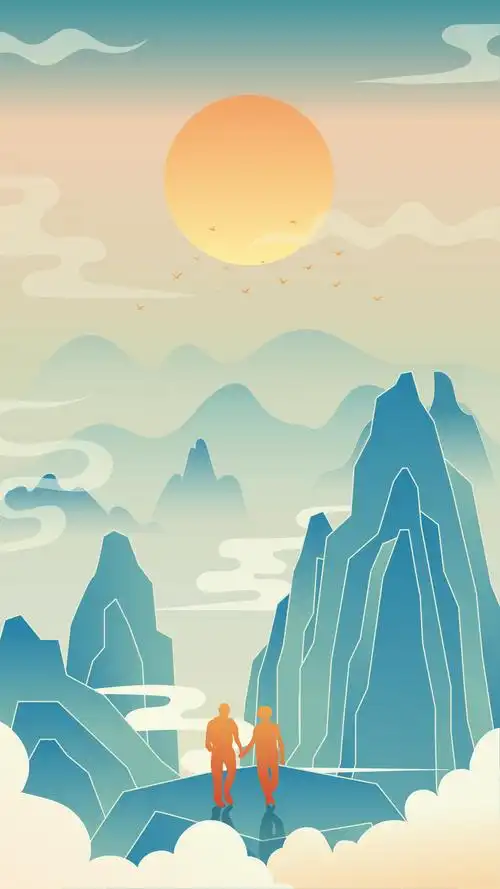 登高望远敬老国潮国风矢量重阳节插画海报 - zuo而不群 - 原创作品 -