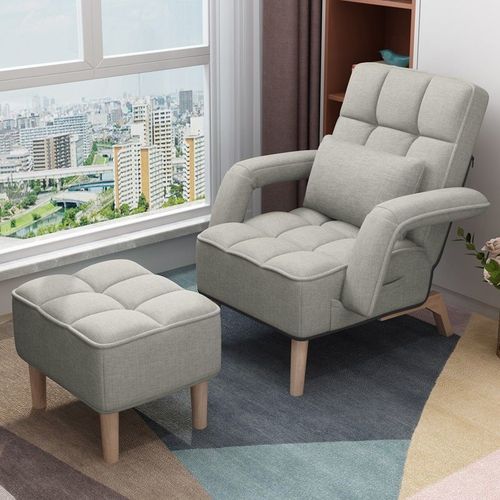 阳台单人小户型沙发可爱网红躺卧靠背椅子 卡其色靠背5挡调节款 脚蹬