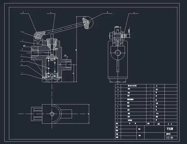 一种手压阀装配图cad图纸
