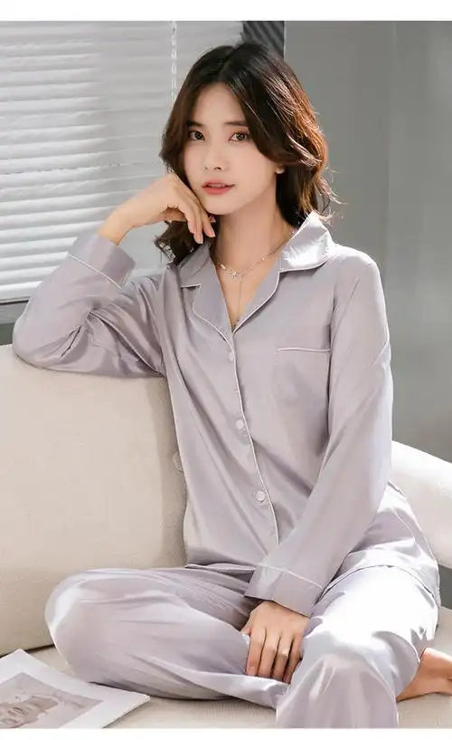 南极人睡衣女士夏季冰丝夏天凉快套装春秋季长袖家居服加大码肉粉色