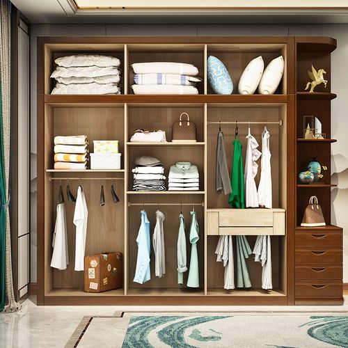 实木衣柜3456六门现代中式卧室大衣橱简约对开门储物转角边柜包邮